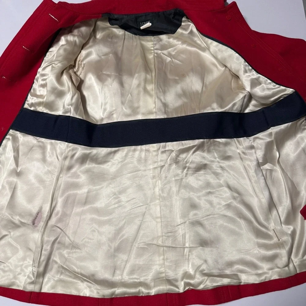 J.Crew Womens Red Wool Blend Button‎ Front Pea Coat Jacket AS-IS 6 Mid length - Picture 5 of 15